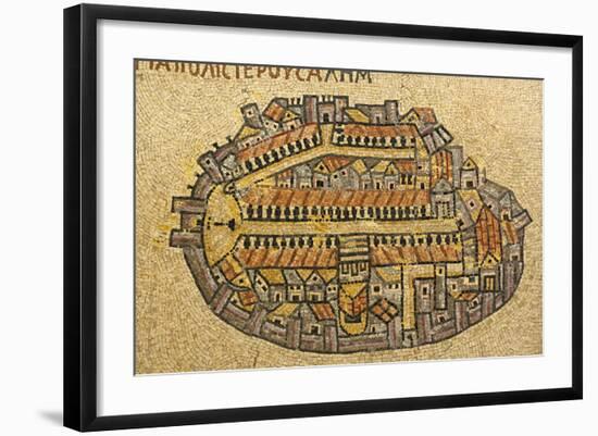 Map Of Jerusalem In Mosaic, Cardo, Jerusalem, Israel-paul prescott-Framed Art Print