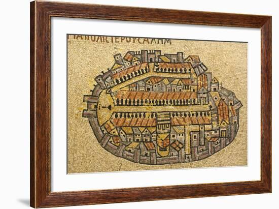 Map Of Jerusalem In Mosaic, Cardo, Jerusalem, Israel-paul prescott-Framed Art Print