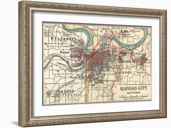 Map of Kansas City (C. 1900), Maps-Encyclopaedia Britannica-Framed Art Print