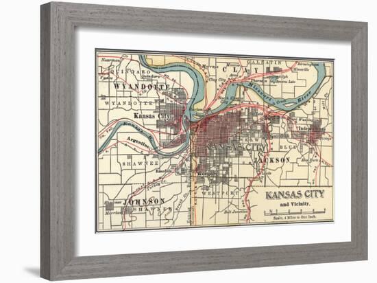 Map of Kansas City (C. 1900), Maps-Encyclopaedia Britannica-Framed Art Print