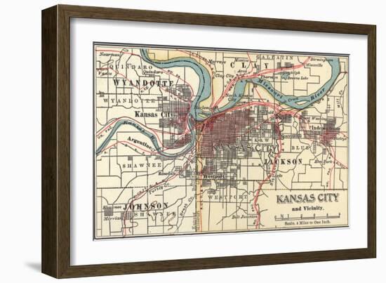 Map of Kansas City (C. 1900), Maps-Encyclopaedia Britannica-Framed Art Print