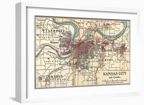Map of Kansas City (C. 1900), Maps-Encyclopaedia Britannica-Framed Art Print