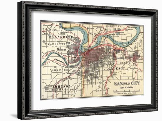 Map of Kansas City (C. 1900), Maps-Encyclopaedia Britannica-Framed Art Print