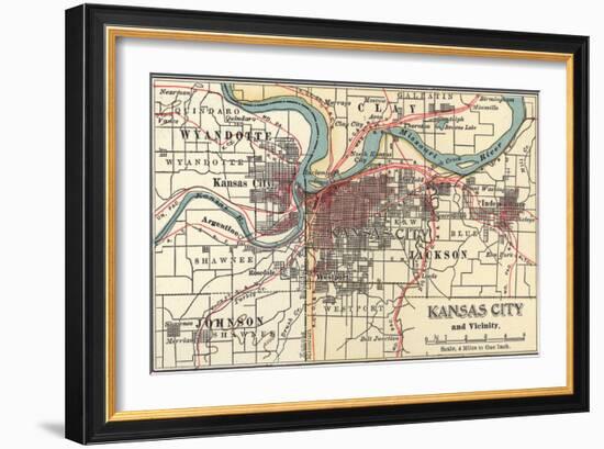 Map of Kansas City (C. 1900), Maps-Encyclopaedia Britannica-Framed Art Print