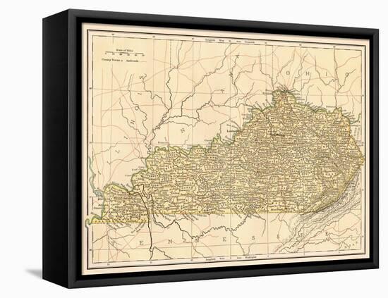 Map of Kentucky (Usa), circa 1870 - Lithography 19Th Century (Map of Kentucky in the 1870S - Printe-null-Framed Premier Image Canvas