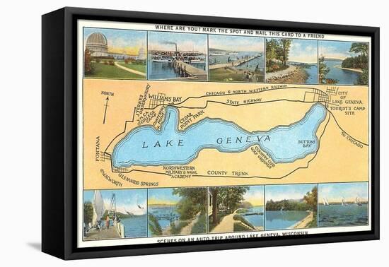 Map of Lake Geneva, Wisconsin-null-Framed Stretched Canvas