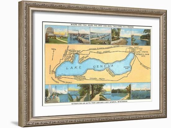 Map of Lake Geneva, Wisconsin-null-Framed Art Print