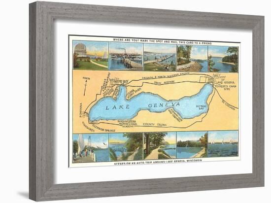 Map of Lake Geneva, Wisconsin-null-Framed Art Print