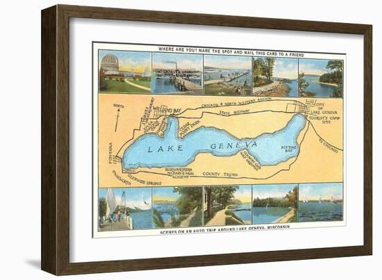 Map of Lake Geneva, Wisconsin-null-Framed Art Print