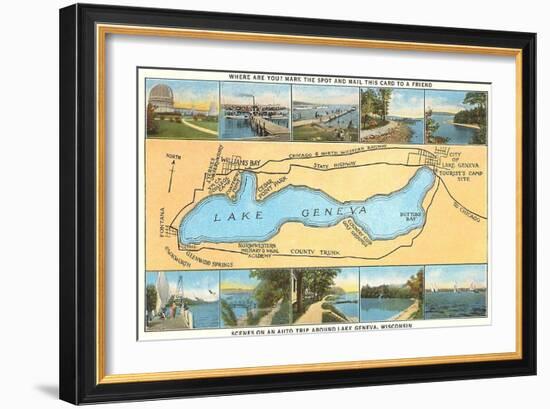 Map of Lake Geneva, Wisconsin-null-Framed Art Print