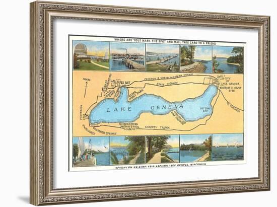 Map of Lake Geneva, Wisconsin-null-Framed Art Print