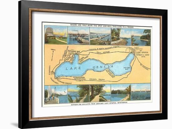 Map of Lake Geneva, Wisconsin-null-Framed Art Print