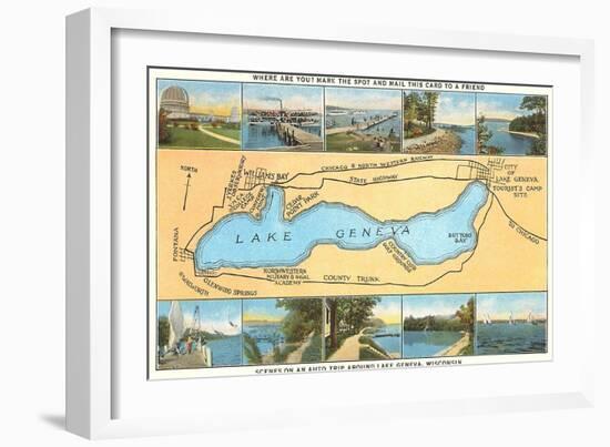 Map of Lake Geneva, Wisconsin-null-Framed Art Print