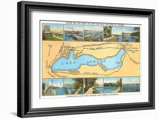 Map of Lake Geneva, Wisconsin-null-Framed Art Print