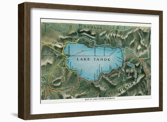 Map of Lake Tahoe Highways-null-Framed Art Print