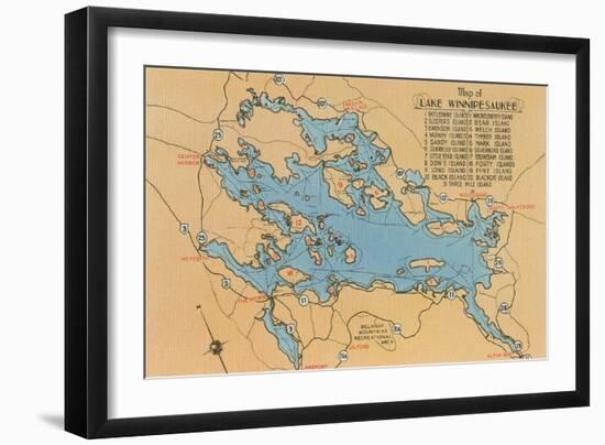 Map of Lake Winnipesaukee, New Hampshire-null-Framed Art Print