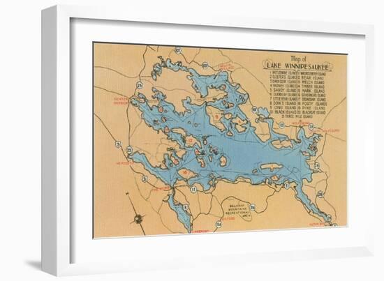 Map of Lake Winnipesaukee, New Hampshire-null-Framed Art Print