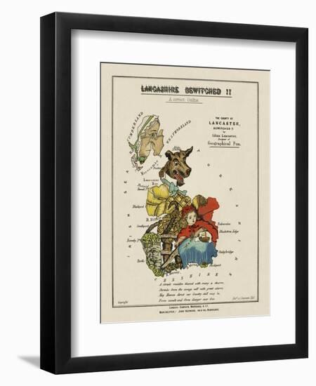 Map Of Lancashire Represented As Red Riding Hood, Her Grandmother and the Wolf.-Lilian Lancaster-Framed Giclee Print