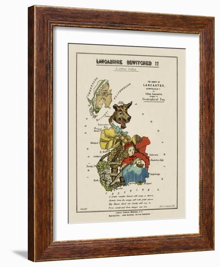 Map Of Lancashire Represented As Red Riding Hood, Her Grandmother and the Wolf.-Lilian Lancaster-Framed Giclee Print