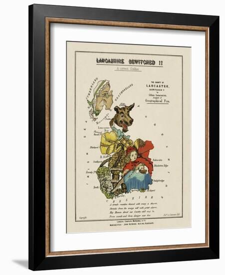 Map Of Lancashire Represented As Red Riding Hood, Her Grandmother and the Wolf.-Lilian Lancaster-Framed Giclee Print