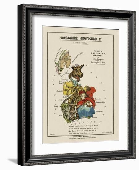 Map Of Lancashire Represented As Red Riding Hood, Her Grandmother and the Wolf.-Lilian Lancaster-Framed Giclee Print