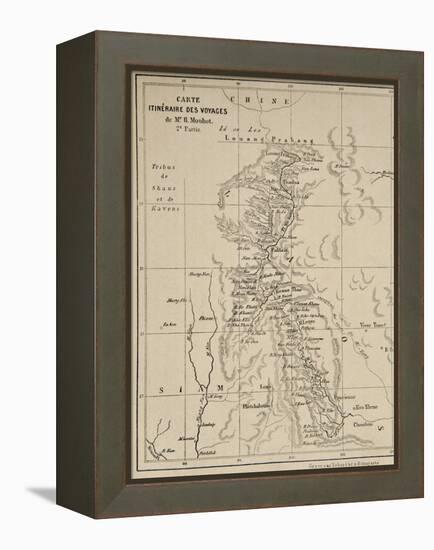 Map of Laos and the Mekong River Showing the Route of the Voyage of Henri Mouhot, Illustration…-French School-Framed Premier Image Canvas