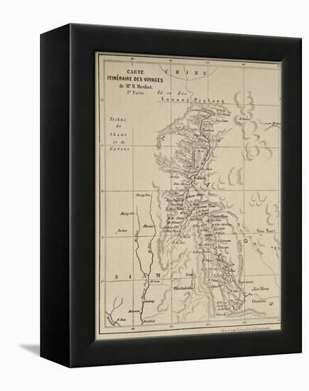 Map of Laos and the Mekong River Showing the Route of the Voyage of Henri Mouhot, Illustration…-French School-Framed Premier Image Canvas