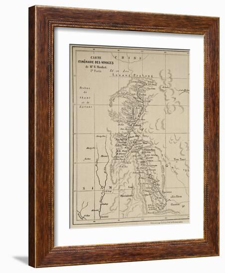 Map of Laos and the Mekong River Showing the Route of the Voyage of Henri Mouhot, Illustration…-French School-Framed Giclee Print