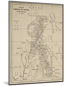 Map of Laos and the Mekong River Showing the Route of the Voyage of Henri Mouhot, Illustration…-French School-Mounted Giclee Print