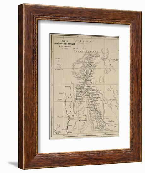 Map of Laos and the Mekong River Showing the Route of the Voyage of Henri Mouhot, Illustration…-French School-Framed Giclee Print