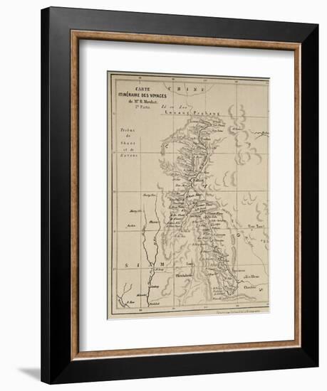 Map of Laos and the Mekong River Showing the Route of the Voyage of Henri Mouhot, Illustration…-French School-Framed Giclee Print