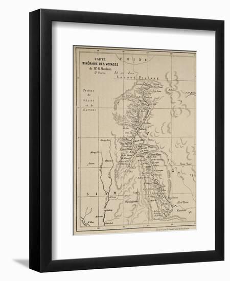 Map of Laos and the Mekong River Showing the Route of the Voyage of Henri Mouhot, Illustration…-French School-Framed Giclee Print