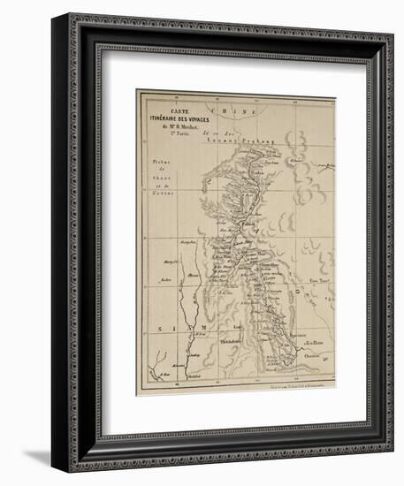 Map of Laos and the Mekong River Showing the Route of the Voyage of Henri Mouhot, Illustration…-French School-Framed Giclee Print