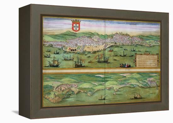 Map of Lisbon, and Cascais, from "Civitates Orbis Terrarum"-Joris Hoefnagel-Framed Premier Image Canvas