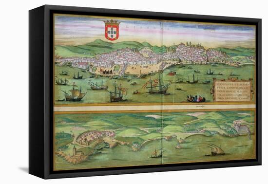 Map of Lisbon, and Cascais, from "Civitates Orbis Terrarum"-Joris Hoefnagel-Framed Premier Image Canvas