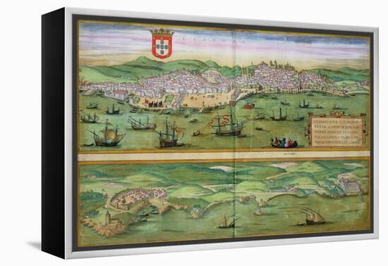 Map of Lisbon, and Cascais, from "Civitates Orbis Terrarum"-Joris Hoefnagel-Framed Premier Image Canvas