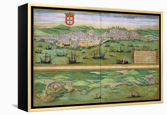 Map of Lisbon, and Cascais, from "Civitates Orbis Terrarum"-Joris Hoefnagel-Framed Premier Image Canvas