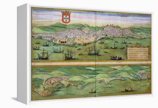 Map of Lisbon, and Cascais, from "Civitates Orbis Terrarum"-Joris Hoefnagel-Framed Premier Image Canvas