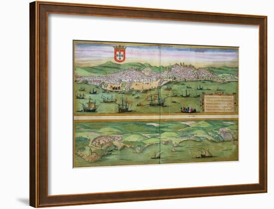 Map of Lisbon, and Cascais, from "Civitates Orbis Terrarum"-Joris Hoefnagel-Framed Giclee Print