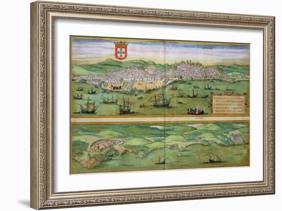 Map of Lisbon, and Cascais, from "Civitates Orbis Terrarum"-Joris Hoefnagel-Framed Giclee Print