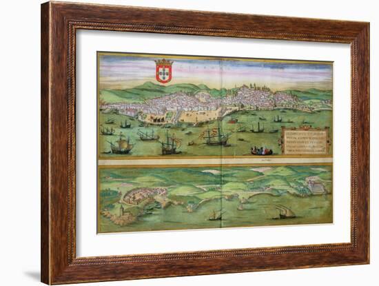 Map of Lisbon, and Cascais, from "Civitates Orbis Terrarum"-Joris Hoefnagel-Framed Giclee Print