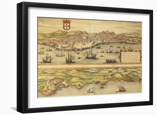 Map of Lisbon and Cascais from Civitates Orbis Terrarum-null-Framed Giclee Print