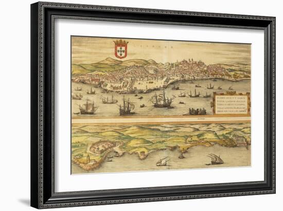 Map of Lisbon and Cascais from Civitates Orbis Terrarum-null-Framed Giclee Print