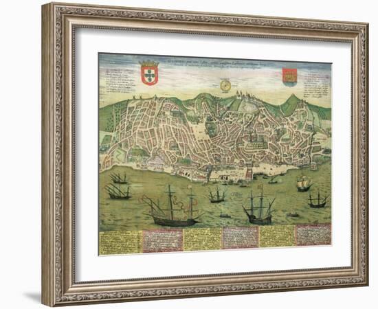 Map of Lisbon, from Civitates Orbis Terrarum by Georg Braun-Joris Hoefnagel-Framed Giclee Print