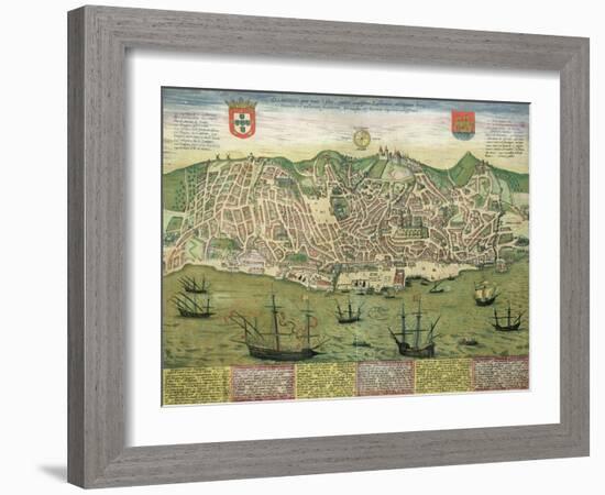 Map of Lisbon, from Civitates Orbis Terrarum by Georg Braun-Joris Hoefnagel-Framed Giclee Print