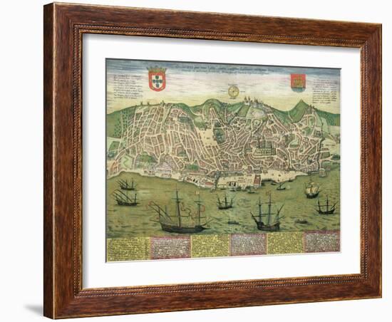 Map of Lisbon, from Civitates Orbis Terrarum by Georg Braun-Joris Hoefnagel-Framed Giclee Print