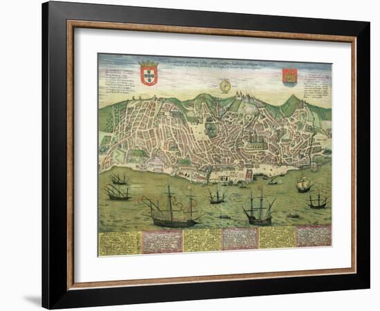 Map of Lisbon, from Civitates Orbis Terrarum by Georg Braun-Joris Hoefnagel-Framed Giclee Print