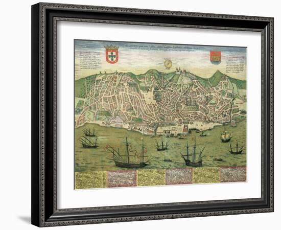 Map of Lisbon, from Civitates Orbis Terrarum by Georg Braun-Joris Hoefnagel-Framed Giclee Print