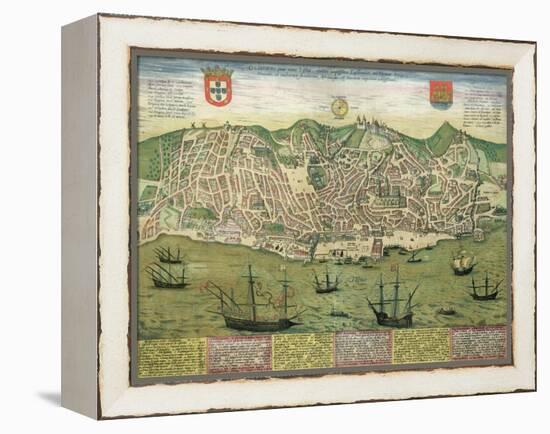 Map of Lisbon, from Civitates Orbis Terrarum by Georg Braun-Joris Hoefnagel-Framed Premier Image Canvas
