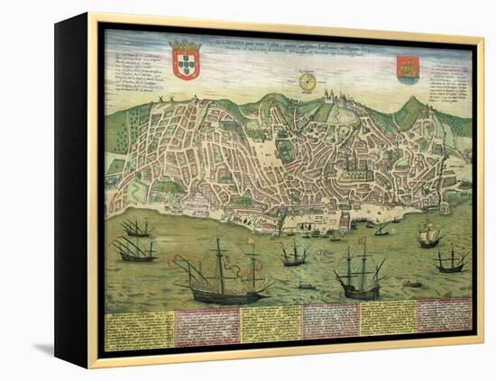 Map of Lisbon, from Civitates Orbis Terrarum by Georg Braun-Joris Hoefnagel-Framed Premier Image Canvas